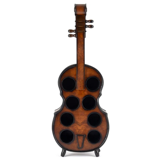 Wooden Wine Rack, 8 Bottle Holder, Free Standing Violin Cello, Oak Effect Storage, Gift For Wine Lover, H101cm