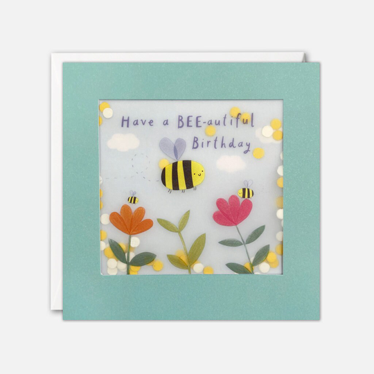 Bee & Flowers Birthday Card With Paper Confetti - Shakies By James Ellis