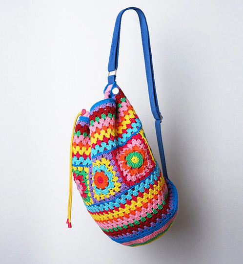 Unique Rainbow Crochet Granny Backpack | Cool Knit Pattern Bohemian Dream Floral Paisley Women Winter Bags Gifts For Her
