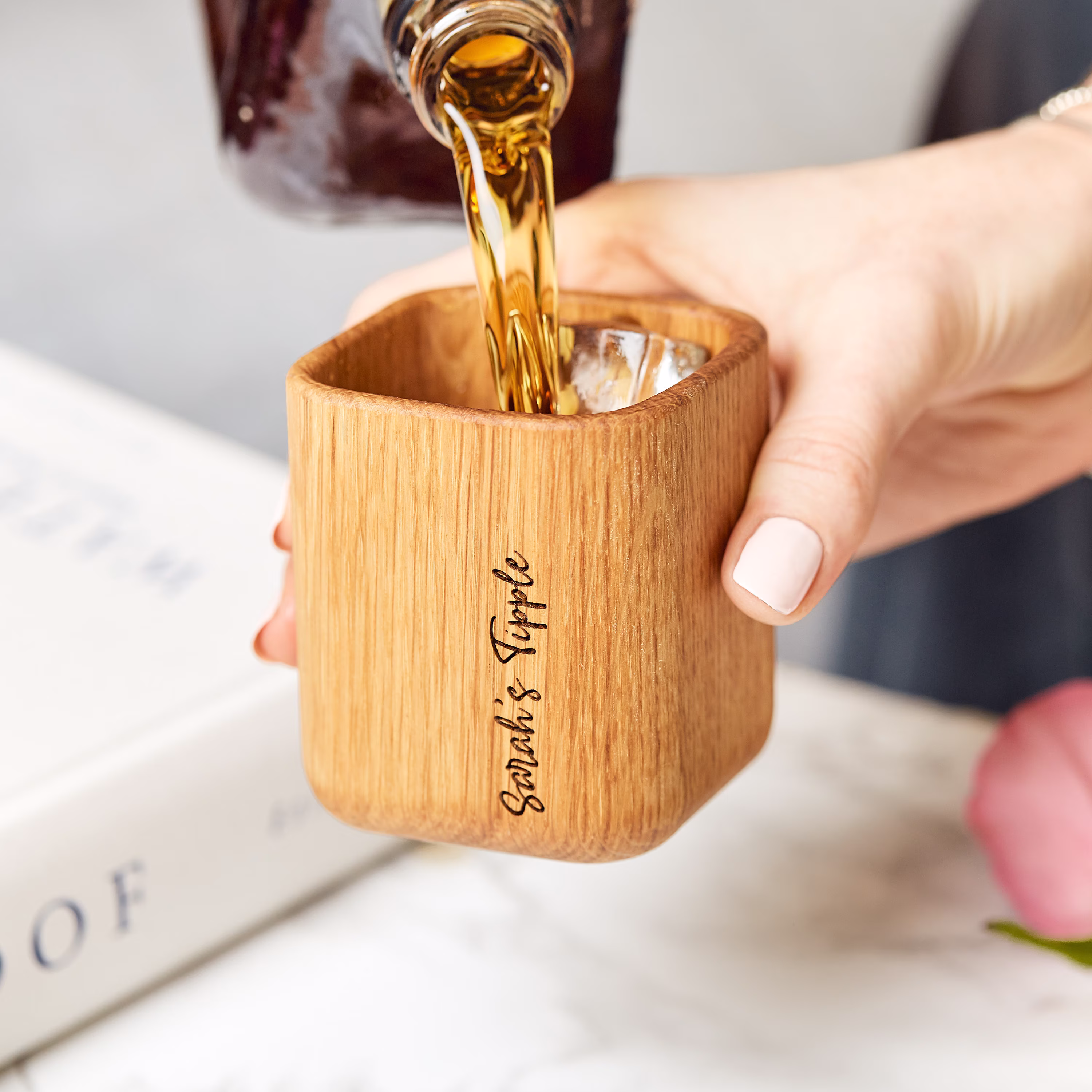 Personalised Ladies Oak Whiskey Tumbler/Personalized Gift For Whisky Lover Her Custom Wooden Bourbon Cup Mum Gifts