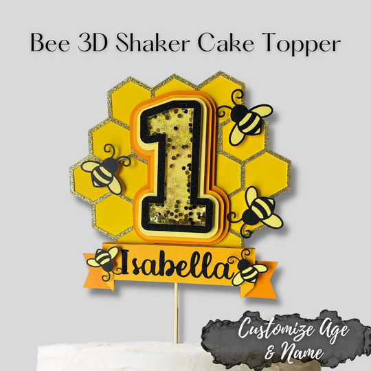 Bee Birthday Cake Topper, 3D Shaker Honey Theme Party, Custom Bumble 1 Or Any Age