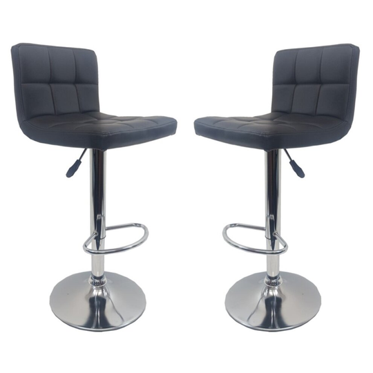 Set of 2 Black "Modena" Faux Leather Bar Stools, swivel , 2 Stools