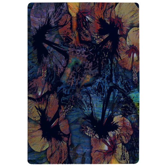 Patrick Grunge Flower Print Shaggy Blue/Black/Gold Rug
