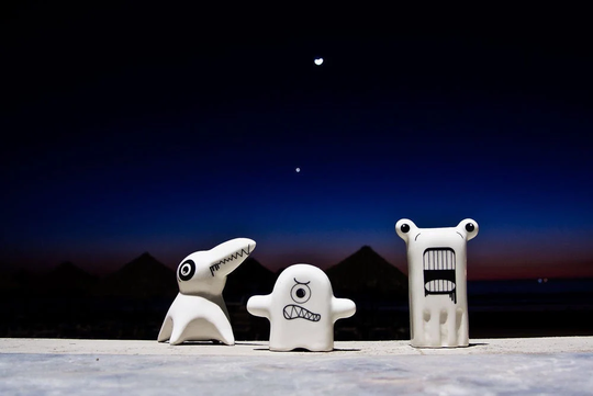 Funny Monsters Ceramic Figurines, Porcelain Figurines Set Of Three, Modern Kawaii