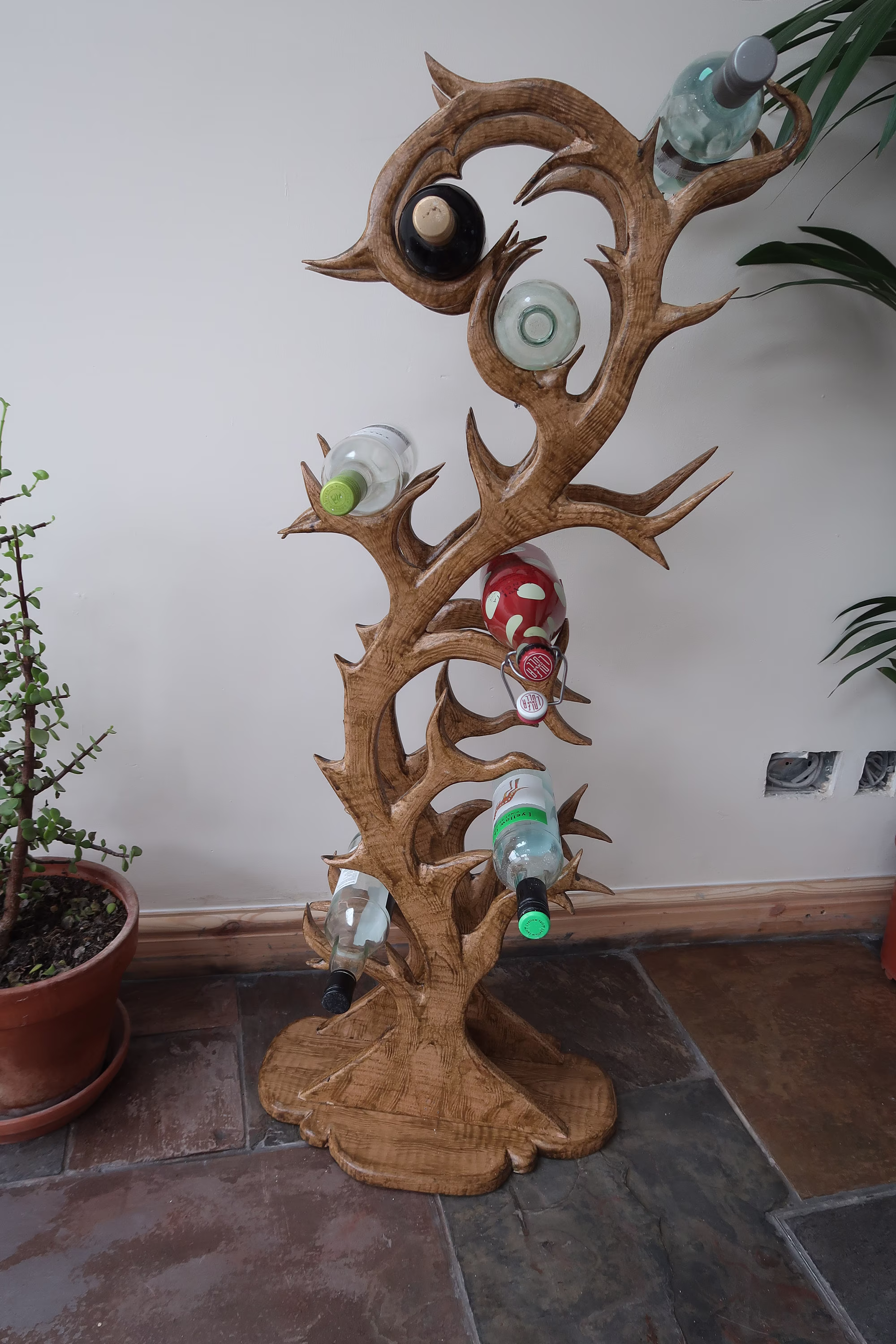 Wooden Wine Rack, Floor Standing, Hand Made, A Work Of Art, 9 Bottles, Unique
