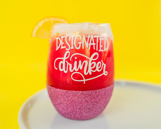 Designated Drinker Wine Glass | Summer Outdoors Vinyl Custom Gifts For Mom Stemless