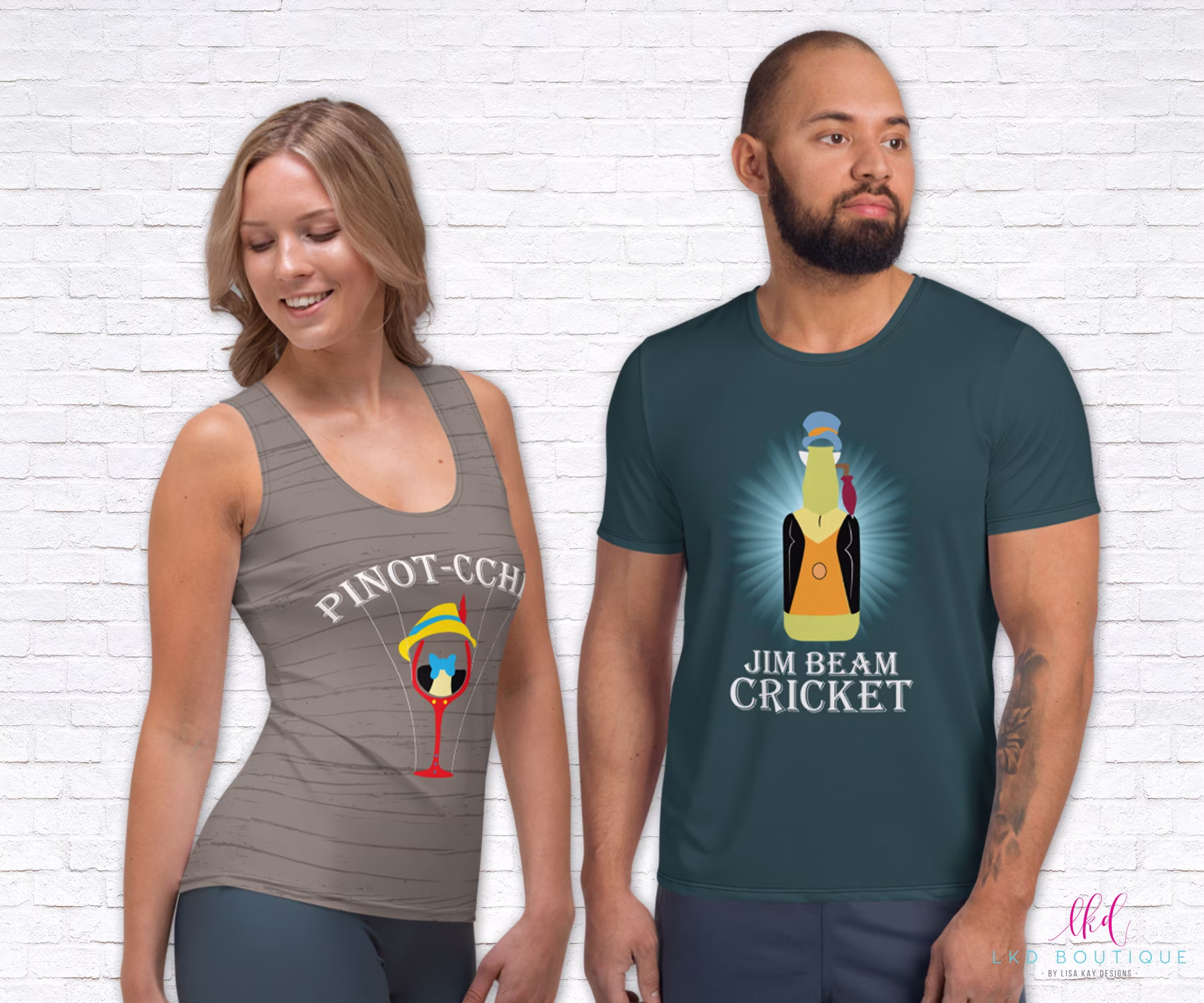 Pinot-Cchio Wine & Dine Running Shirt - Your Favorite Pinocchio Characters With A Boozy Twist Short Sleeve Or Tank Top, Men Ladies