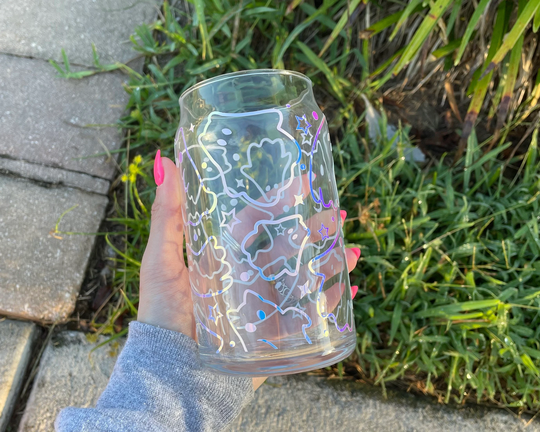 Opal Holographic Halloween Ghost Cat Libbey Can Glass, Beer Vinyl Personalized Cup, Glass