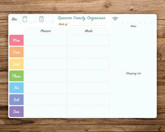 Personalised Dry Wipe, Whiteboard Weekly Family Organiser/Planner