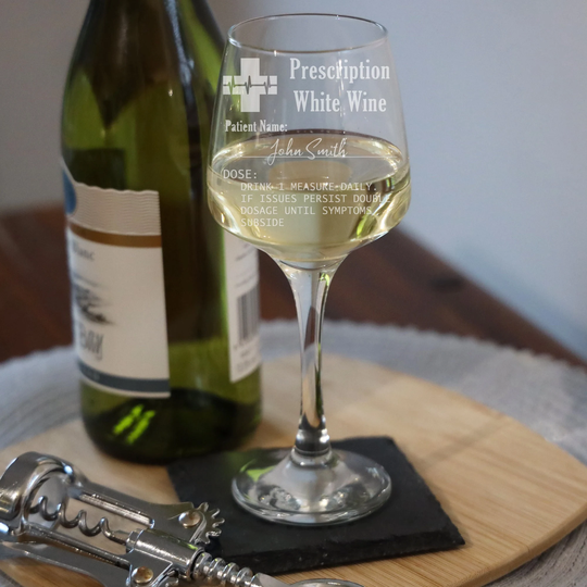 Personalised Prescription Wine Glass | Engraved And/Or Coaster Set Novelty Etched Large Or Small Red White Rose