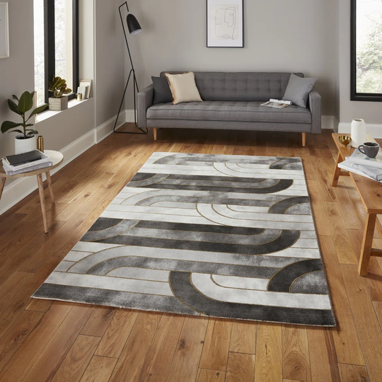 Machine Woven Grey/Gold Rug