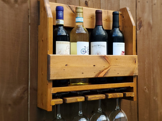 Wall Mounted Wine Wood Rack | Modern Rustic Style - Beveled Edges, Farm House Reclaim Shelf, Living Room, Gift For Her, Man Cave, Bar