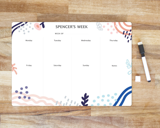 Personalised Weekly Family Planner | Menu/Meal Planner Dry Erase Whiteboard