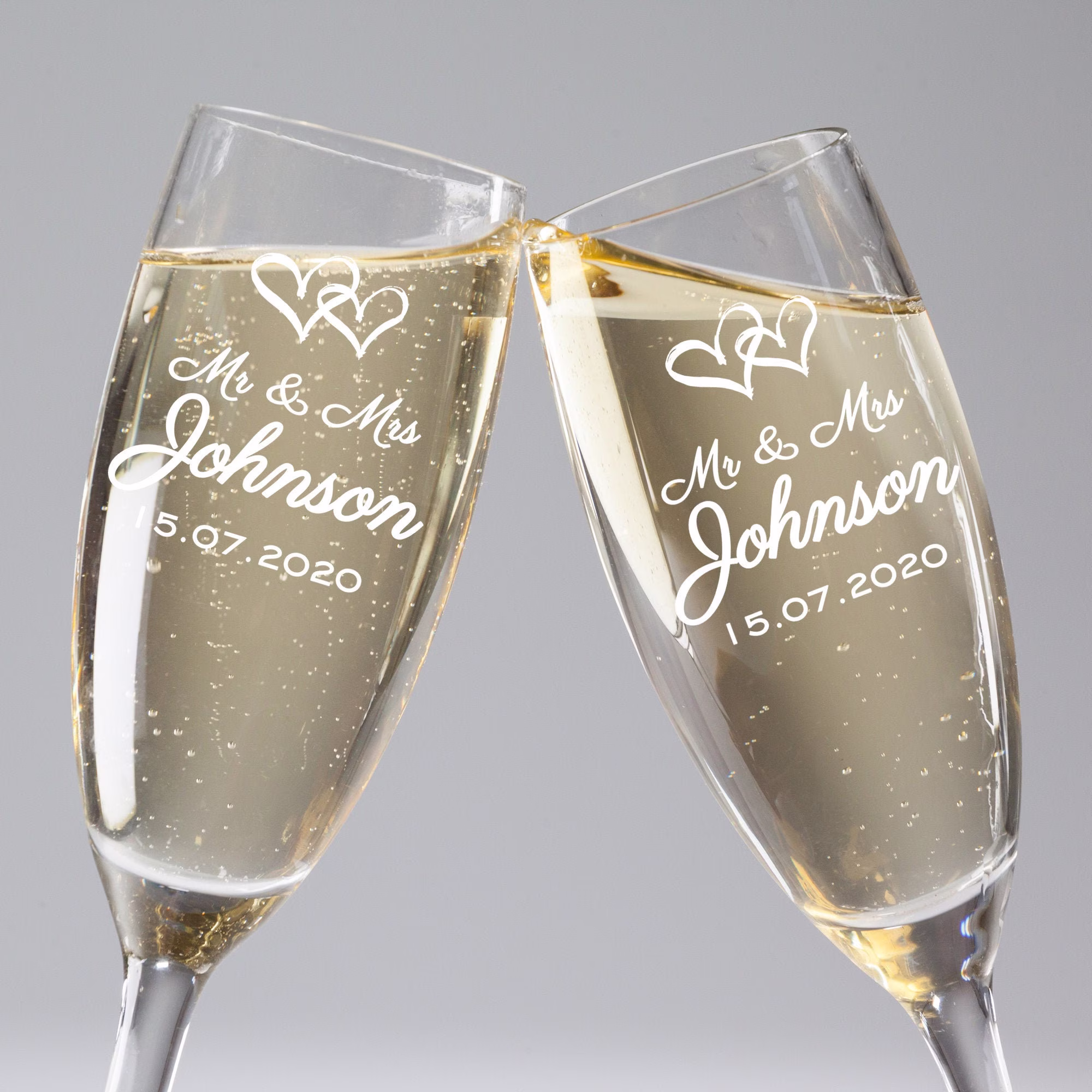 Engraved Mr & Mrs Champagne Flutes, Personalised Bride & Groom Gift, Flute, Wedding Gift