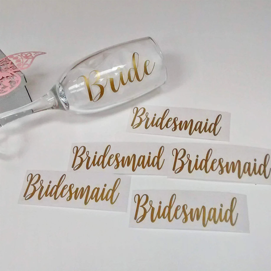 Bridesmaid Champagne Flute Decal, Vinyl Sticker For Diy Bridal Party Glasses, Zingaboo, Wedding Toasting Glass, Personalised Name Or Role