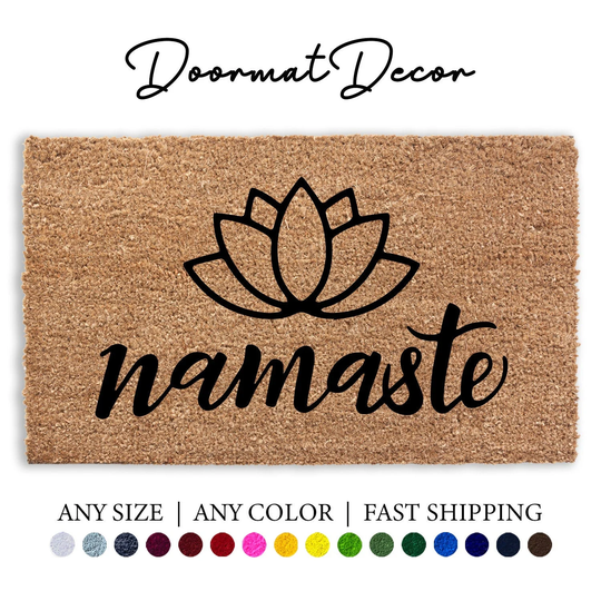 Namaste Lotus Flower Coir Doormat, Yoga Mandala Rug Gift, Outdoor Welcome Mat, Personalized Custom Door Mat