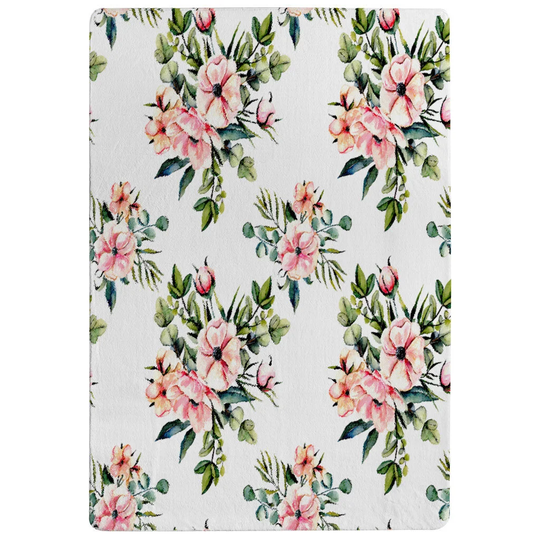 Mabry Watercolour Plants Shaggy White/Green/Pink Rug