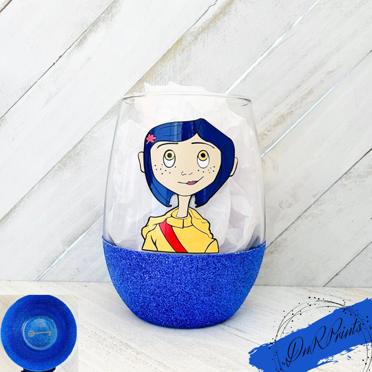 Coraline Glitter Wine Glass/Halloween