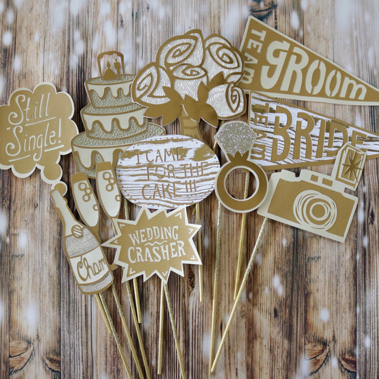 Champagne Gold Glam Wedding Photo Booth Props