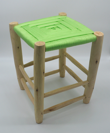 Craft Stool Handmade From Lime Green Rope & Natural Laurel Wood W32 L32 H32 cm