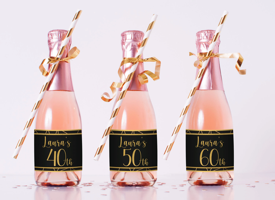 Mini Champagne Bottle Labels - 50Th Birthday Party Decorations 40Th Decoration Favors 0Th