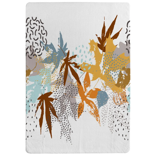 Hutchinson Japanese Maple Leaves Shaggy White/Brown/Blue Rug
