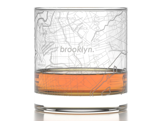 Brooklyn City Map Rocks Glass | Engraved Whiskey | 11Oz Etched Scotch Glasses New Apartment Gift Gifts For Him Urban