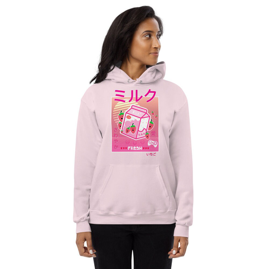 Pink Retro 90's Vaporwave Japanese Kawaii Strawberry Milk Shake Carton Anime Georgenotfound Fan Girl Gift Gamer/Gaming Hoodie &