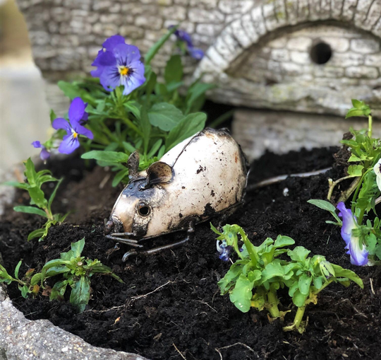 Metal Mouse Garden Ornament Sculpture Art - Handmade Recycled Mice