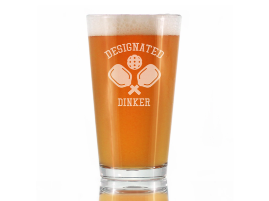 Designated Dinker - Pint Glass For Beer Cute Funny Pickleball Themed Décor & Gifts Dinkers Bangers 16 Oz Glasses