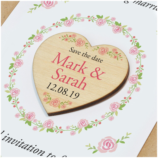 Wooden Save The Date Magnets - Personalised Rustic Wedding Fridge Spring Summer Floral Cards