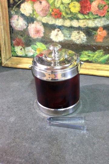 Ice Bucket, Metal Vintage Art Deco Bucket With Lid & Clamp, 1940S