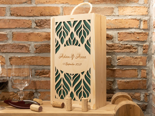 Personalised Wooden Wine Box + Two Glasses With Engraving Gift For Wedding Birthday Anniversary Engraved Bottle Set