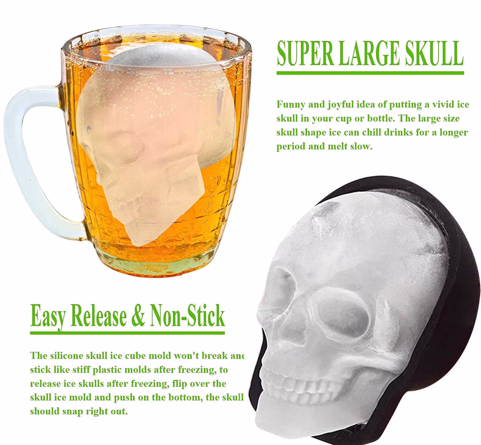 Extra Large Skull Ice Cube Mold, Silicone Maker Tray With Funnel, Reusable & Bpa Free(1 Pack