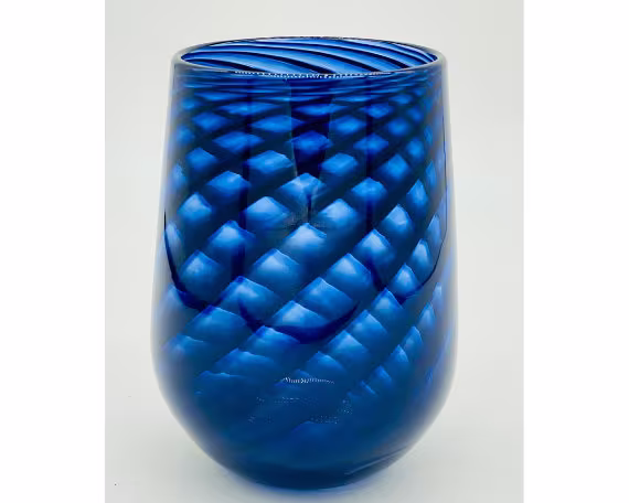 Hand Blown Glass Navy Blue Optic Twist Stemless Wine Glass
