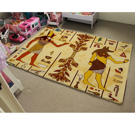 Humphreys Egyptian Drawings Shaggy Yellow Rug