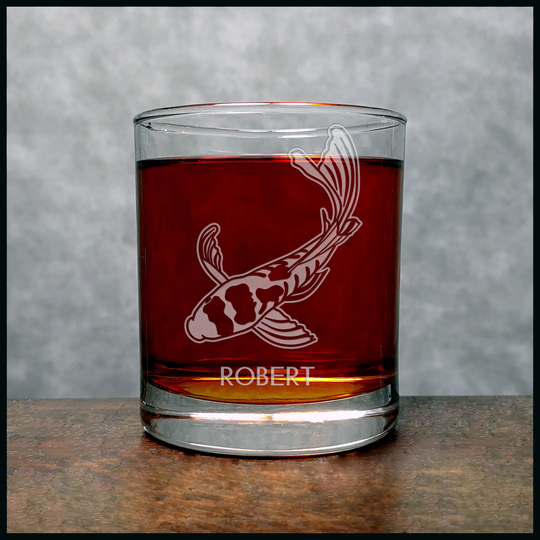 Koi Engraved 11.2Oz Whiskey Glasses - Deeply Etched Rocks Glass Personalized Gift Free Personalization