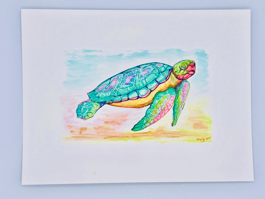 Turtle Watercolor Original in Key West Colors On 140 lb Paper Art Homemade Gifts