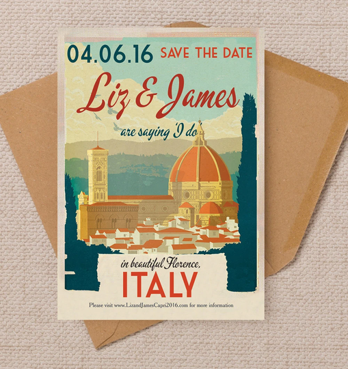 Florence Italy Italian City Vintage Destination Postcard Wedding Save The Date Cards & Envelopes