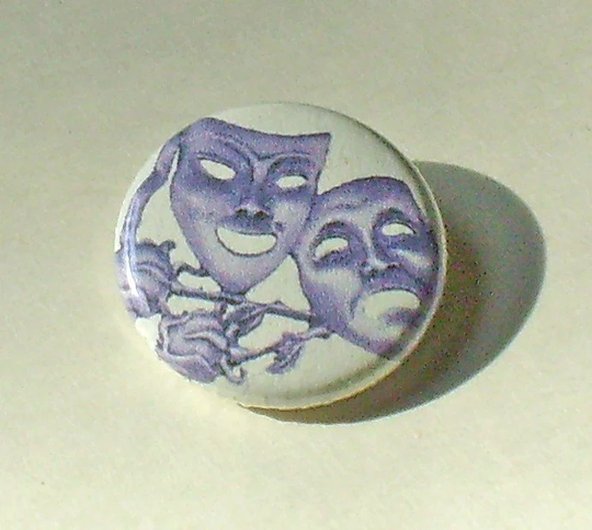 Comedy/Tragedy Theatre Mask 1 Inch Button Purple