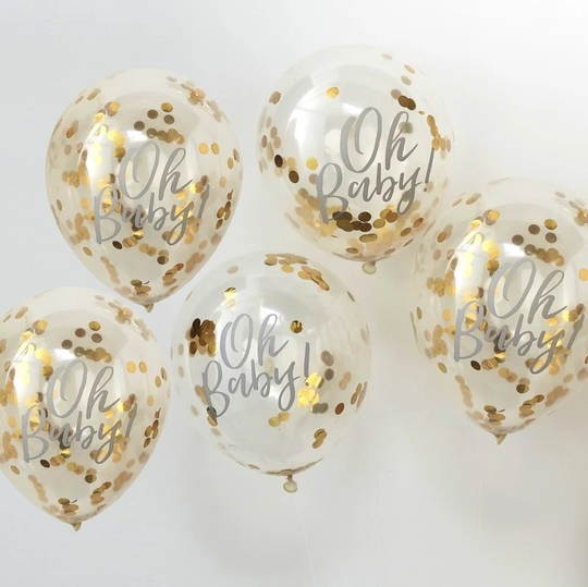 Oh Baby Gold Confetti Balloons - Baby Shower Pack Of 5