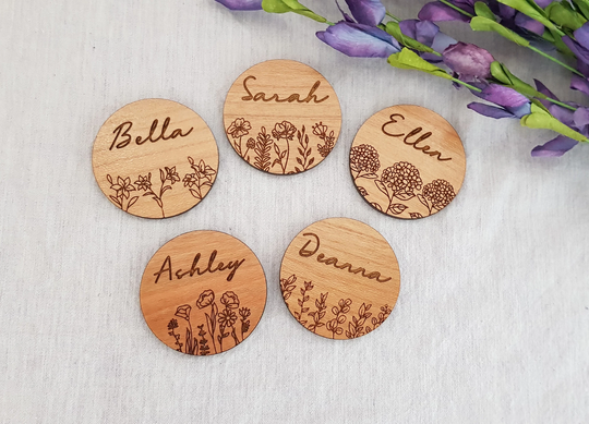 Personalized Wooden Magnets, Flower Name Custom Fridge Branch Magnet, Leaves Magnet Gift