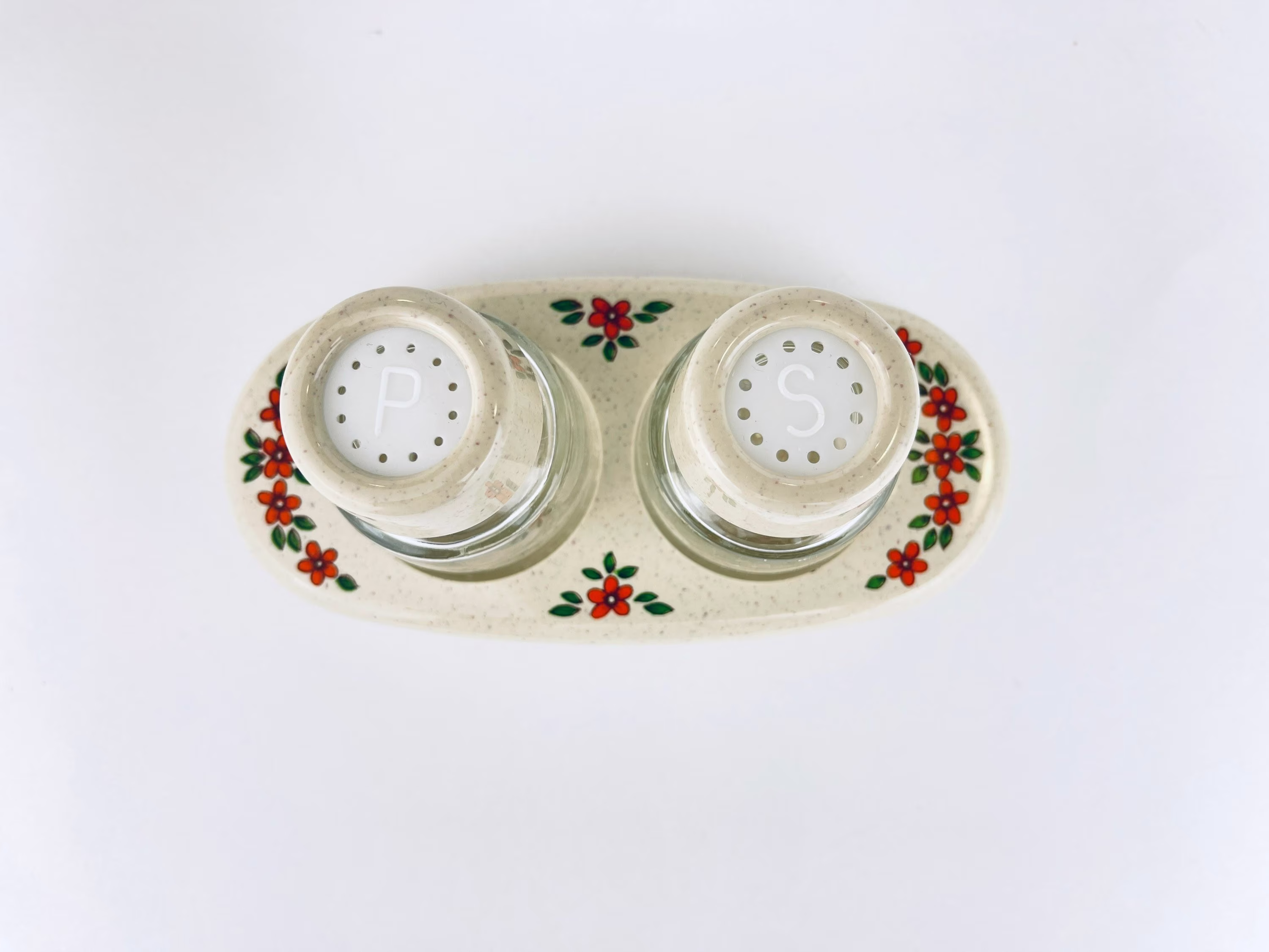Vintage Plastic + Glass Floral Salt Pepper Shaker Set - Made in West Germany By Emsa Design