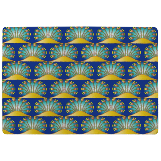 Paterson Egyptian Style Motif Designer Shaggy Blue/Yellow/Green Rug