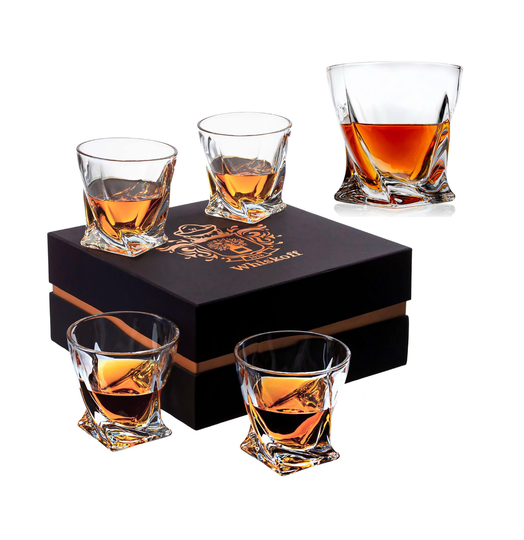 Crystal Whiskey Glasses Set Of 4 in Luxury Gift Box - Bourbon Rocks Whisky Tumblers Home Bar Idea