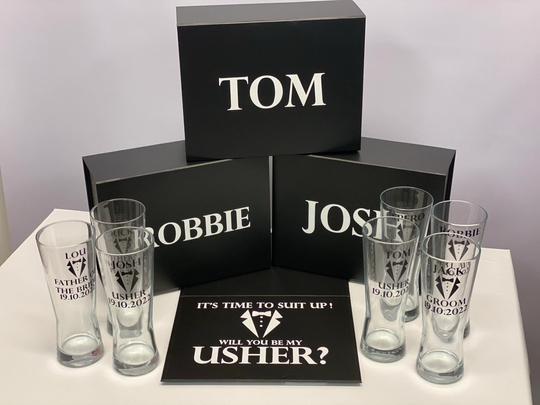 Groomsmen Gift Boxes, Proposal Box, Pilsner Glass, Pint Glass