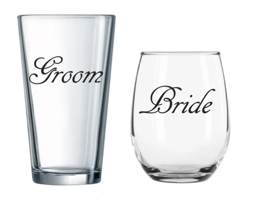 Customizable Bride & Groom Wine Glass/Beer Glass | Set Of 2| Bride