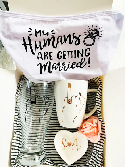 Engagement Gifts For Couple, Beer Glass & Mug Mr Mrs Engagement Gift Box Set - His Hers Wifey Hubby Wedding Day Idea Dog