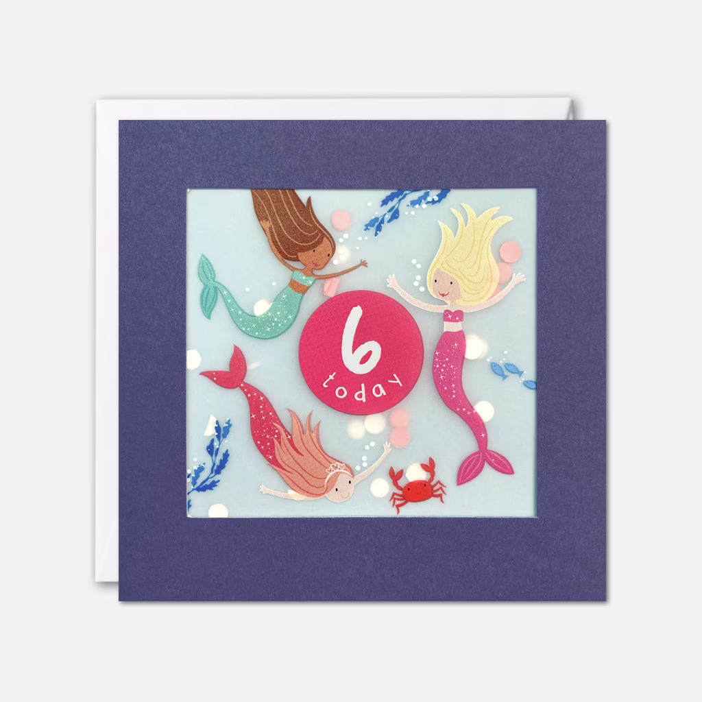 Age 6 Mermaids Birthday Card With Paper Confetti - Shakies By James Ellis