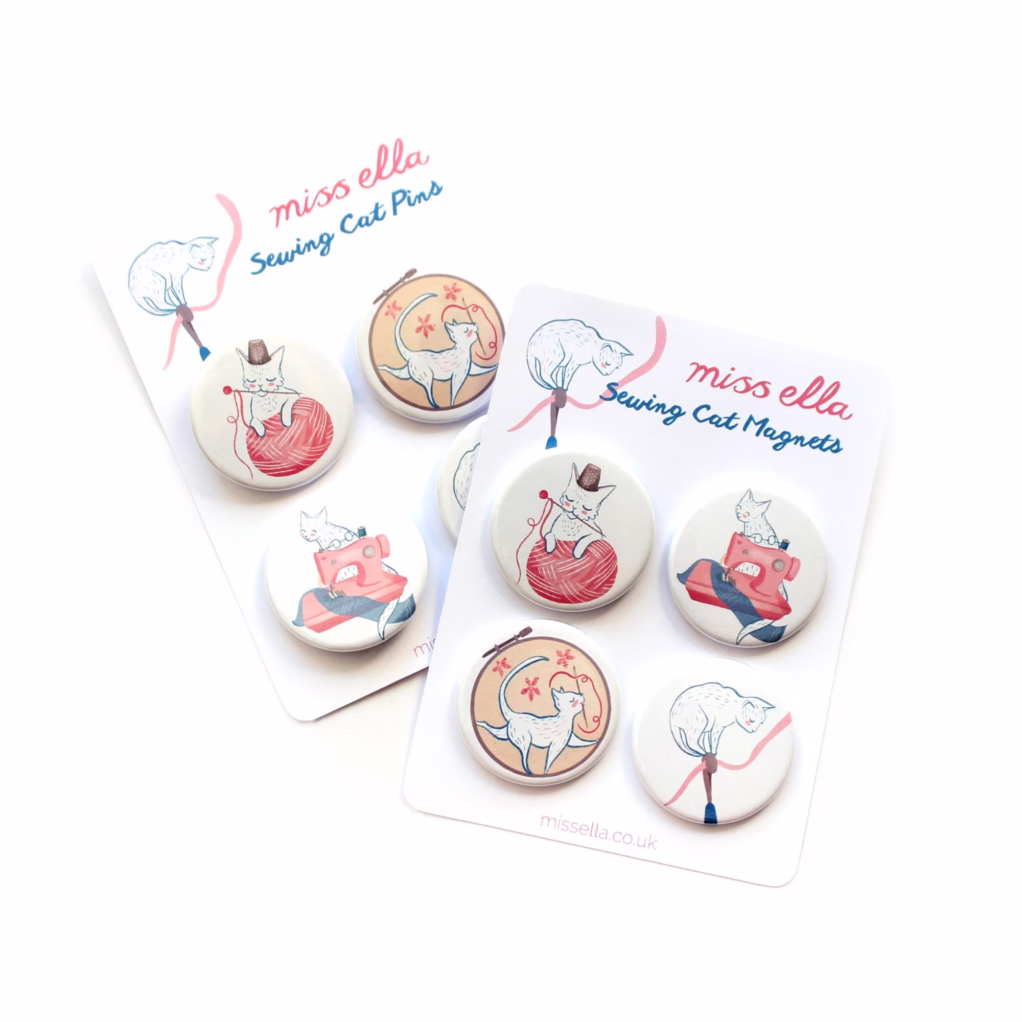 Sewing Cat Badges Pin/Fridge Magnet X 4 - Sewist Sew Gifts Badge Pin Sewing Machine Crochet Embroidery Buttons